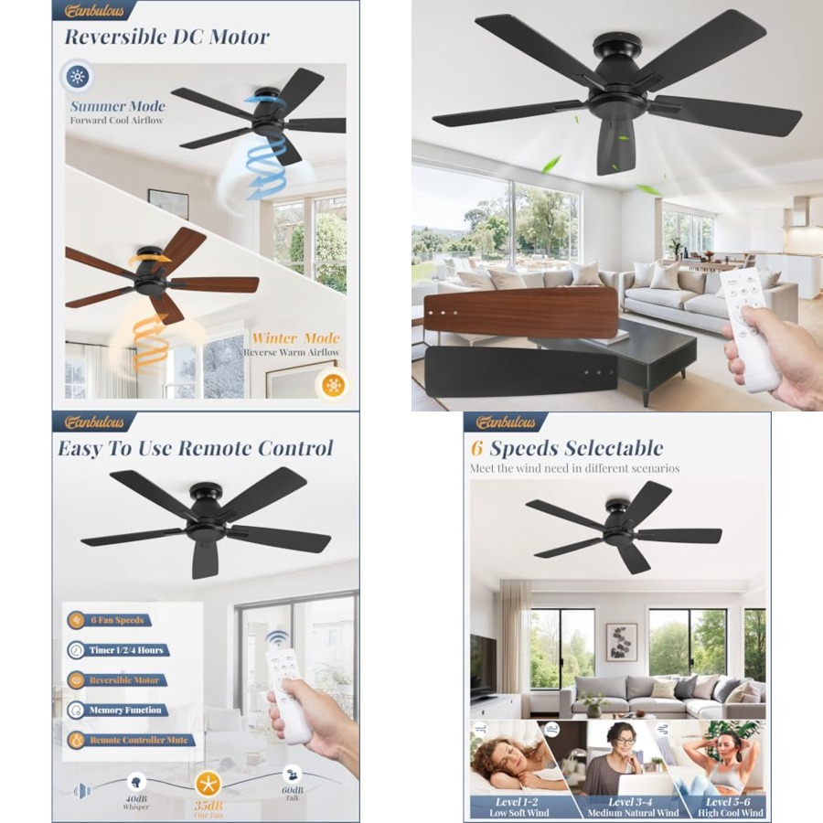 Ceiling Fan Low Profile Flush Mount - Ventilatore da Soffitto a Incasso Senza