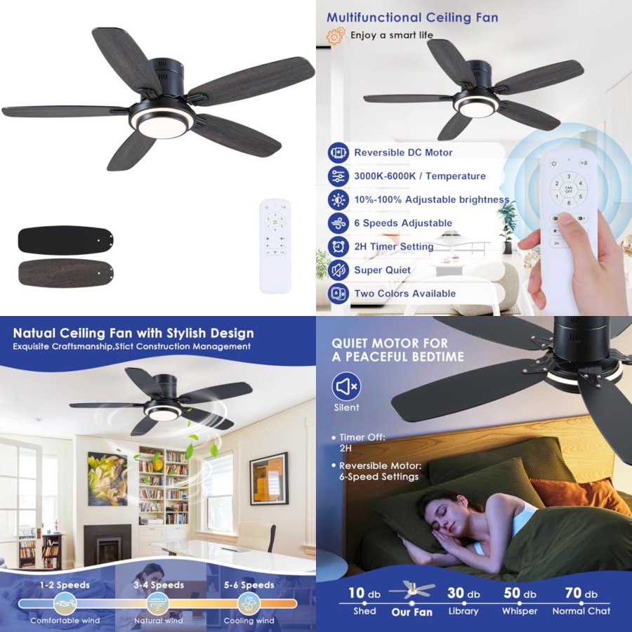 Ceiling Fan Low Profile Flush Mount - Ventilatori da soffitto neri con luci