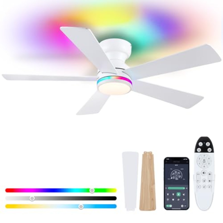 Ceiling Fan Low Profile Flush Mount - Ventilatore da soffitto RGB bianco con
