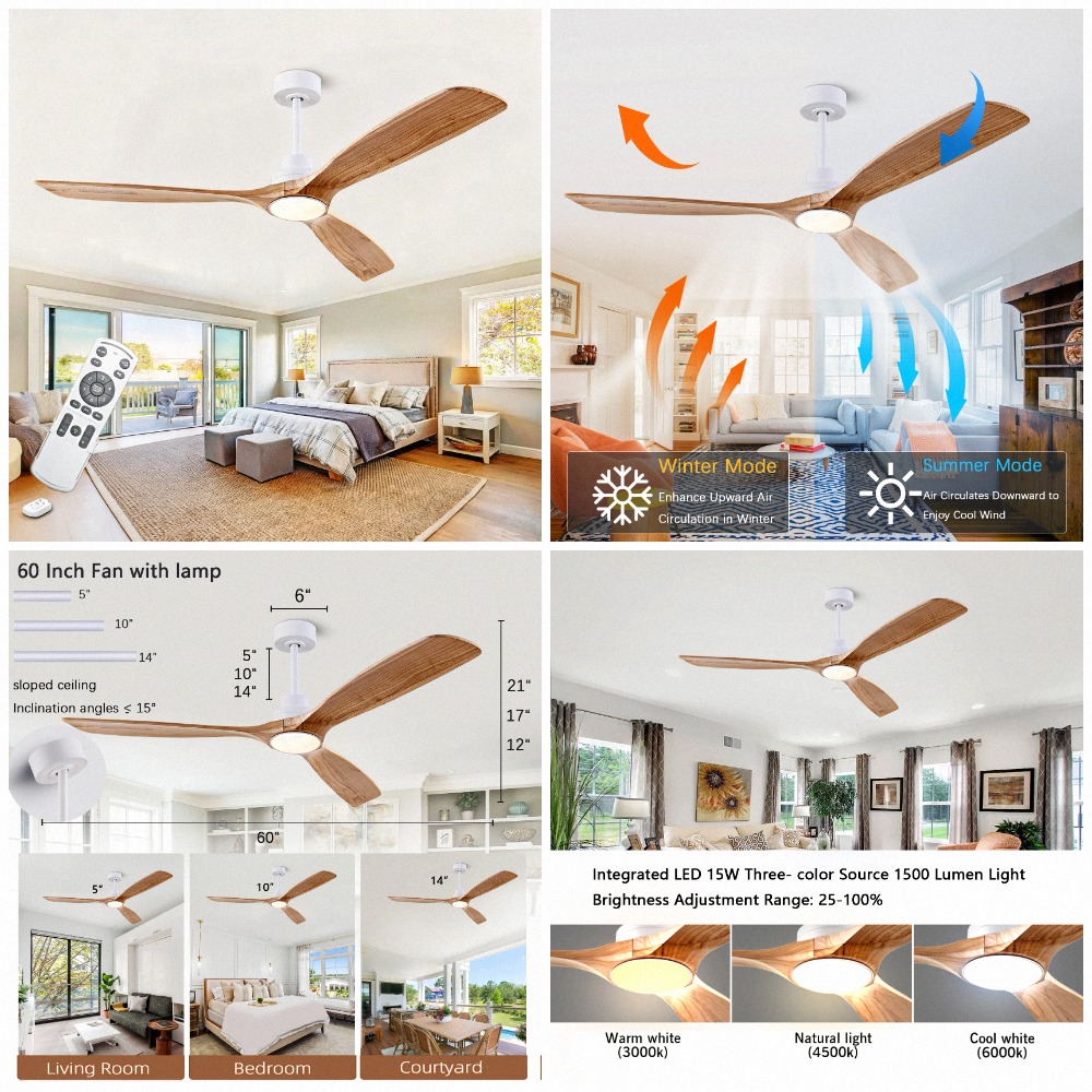 Ceiling Fan Dc Motor 52 Inch - Ventilatore da Soffitto in Legno Naturale