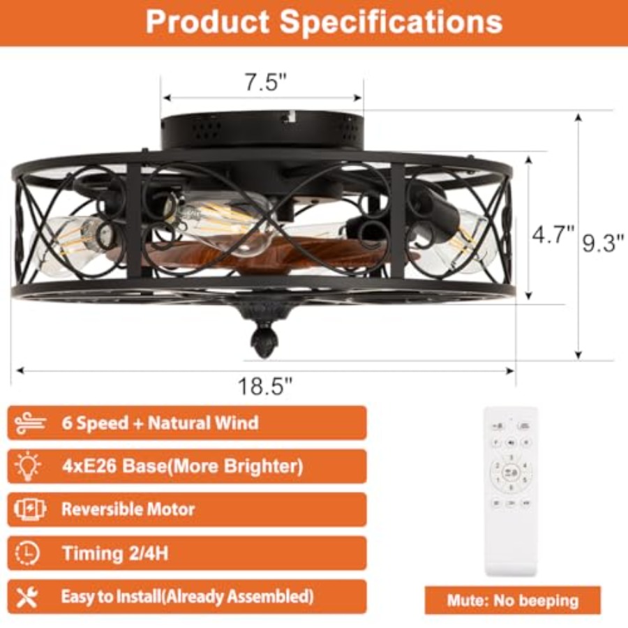 Ventilatore da soffitto a inca - Ceiling Fan Low Profile Flush Mount recensione e prezzo