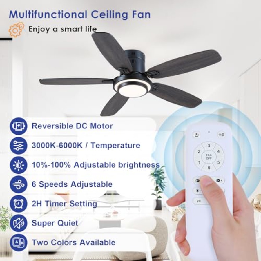 Ventilatori da soffitto neri c - Ceiling Fan Low Profile Flush Mount recensione e prezzo