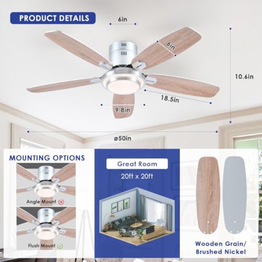 Ventilatori da soffitto a bass - Ceiling Fan Low Profile Flush Mount recensione e prezzo