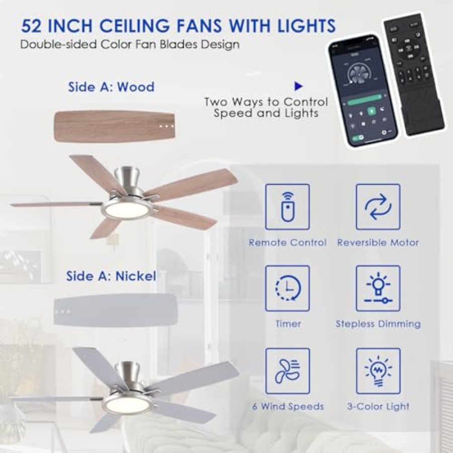 Ventilatore da soffitto da 52  - Ceiling Fan Low Profile Flush Mount recensione e prezzo